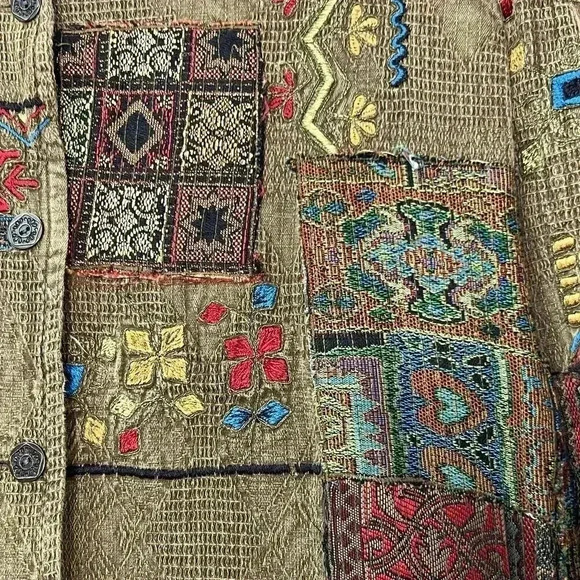 Chico's VTG Sz S Jacket Dark Olive Boho Southwestern Floral Embroidered Artsy‎ - Picture 9 of 16